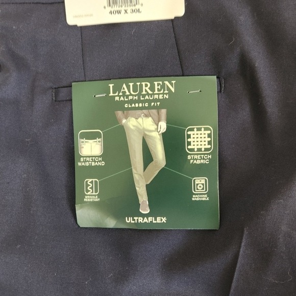 NWT Lauren Ralph Lauren Mens  Black Slacks/Pants Black 40Wx30L Wrinkle Free Flex - Picture 7 of 8